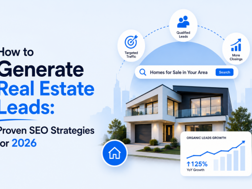 Modern luxury home illustrating proven SEO strategies to generate real estate leads, increase organic traffic, qualified leads, and property sales in 2026.