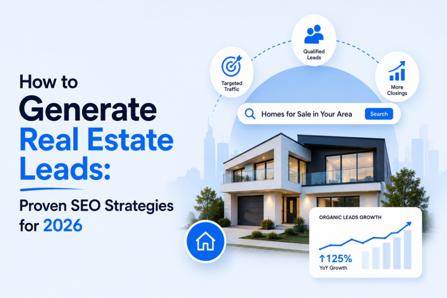 Modern luxury home illustrating proven SEO strategies to generate real estate leads, increase organic traffic, qualified leads, and property sales in 2026.